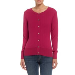 Eddie Bauer‎ Magenta Button Front Ribbed Round Neck Cardigan Small